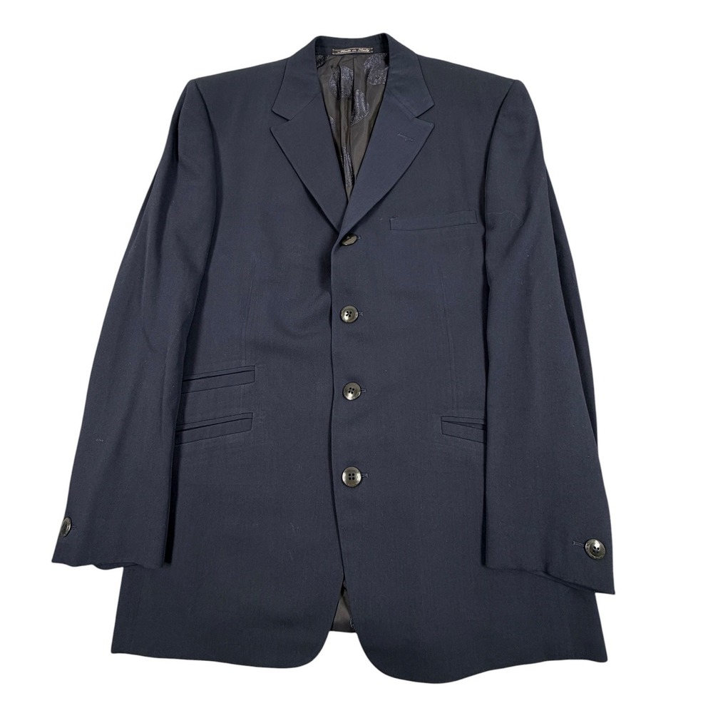 90s Gianni Versace Couture Mens Blazer Jacket Medusa Navy Wool Blend IT50 US 42R